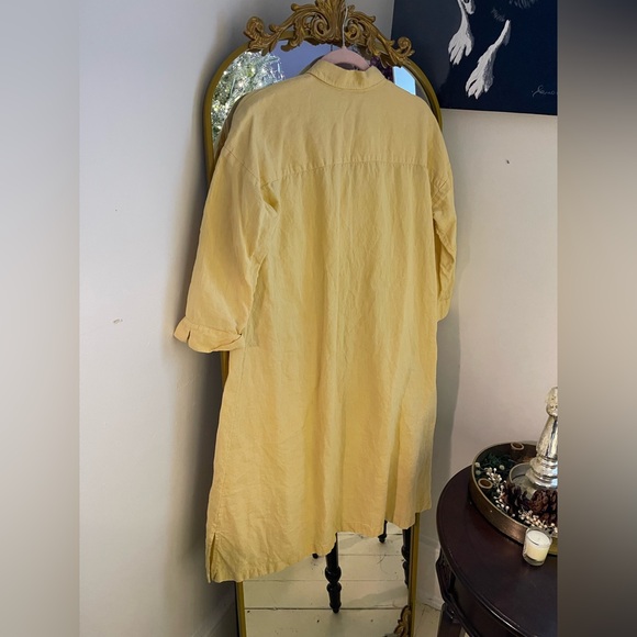J.Jill Pure Jill Butter Yellow Linen Patch Pocket Button Front Midi Shirt Dress - Picture 8 of 8